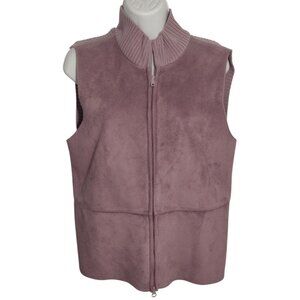 J Jill Y2K Faux Suede Sweater Vest Size S Full Zip Mauve Coastal Cowgirl Preppy